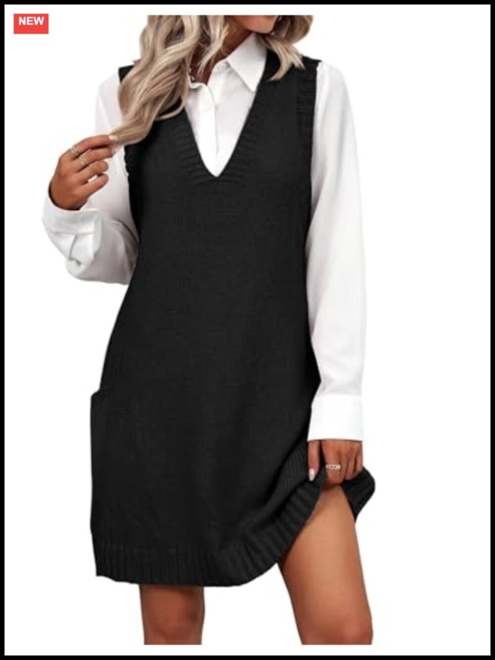 Zeagoo Womens Sweater Vest Dress V Neck Sleeveless Knitted Pullover with Pockets